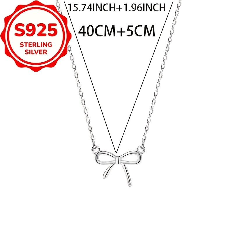 Women's S925 Silver Bow Necklace, Elegant Minimalist Gift